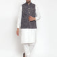 Jompers Men's White Solid Kurta with Pyjamas & Blue Nehru Jacket ( JOKP WC 4065 Blue-W )