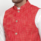 Jompers Men's Red Woven Design Nehru Jacket ( JOWC 4011 Red )