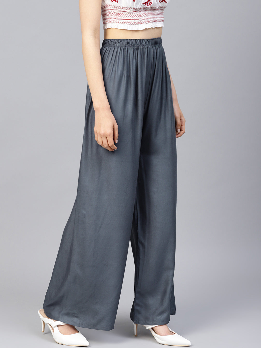 Women Grey Straight Elasticated Palazzo ( JOPL 2121 Grey )