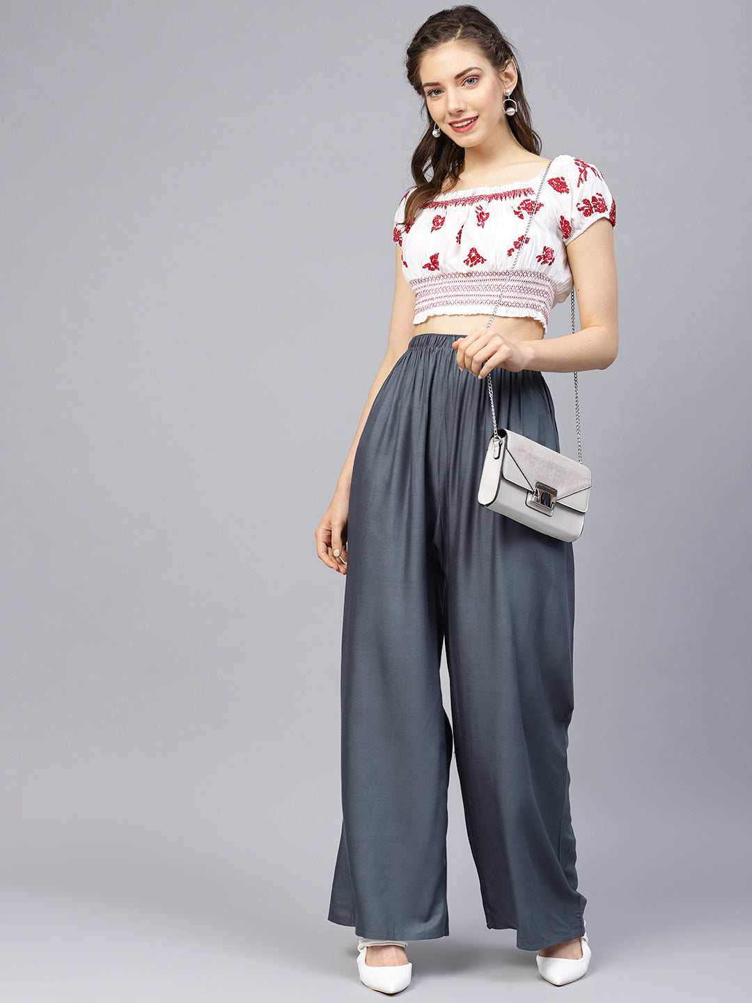 Women Grey Straight Elasticated Palazzo ( JOPL 2121 Grey )