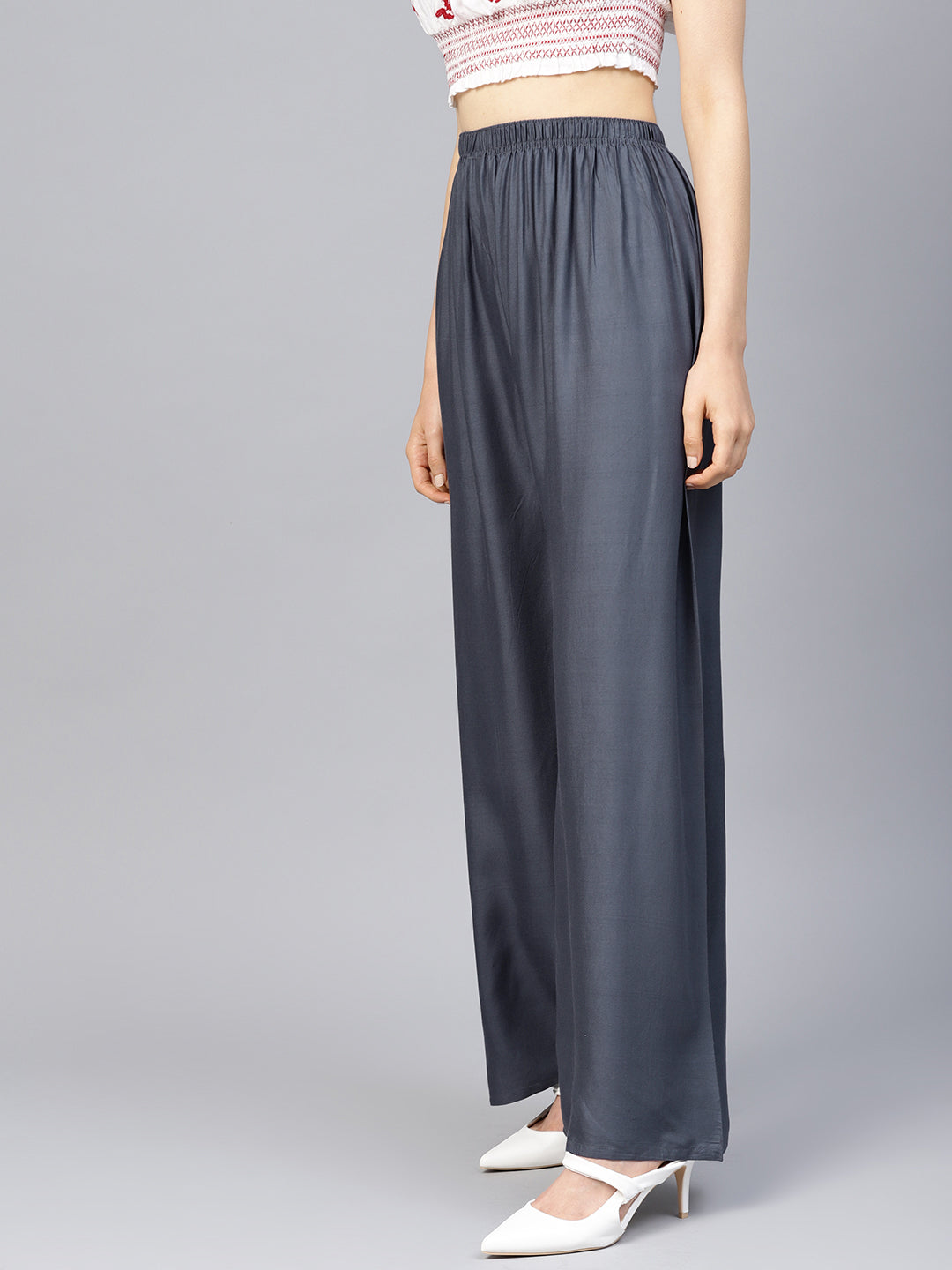 Women Grey Straight Elasticated Palazzo ( JOPL 2121 Grey )