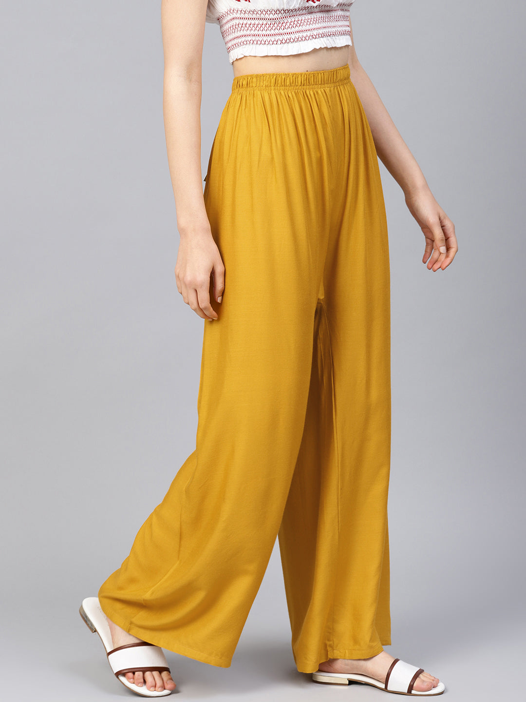 Women Mustard Straight Elasticated Palazzo ( JOPL 2121 Mustard )