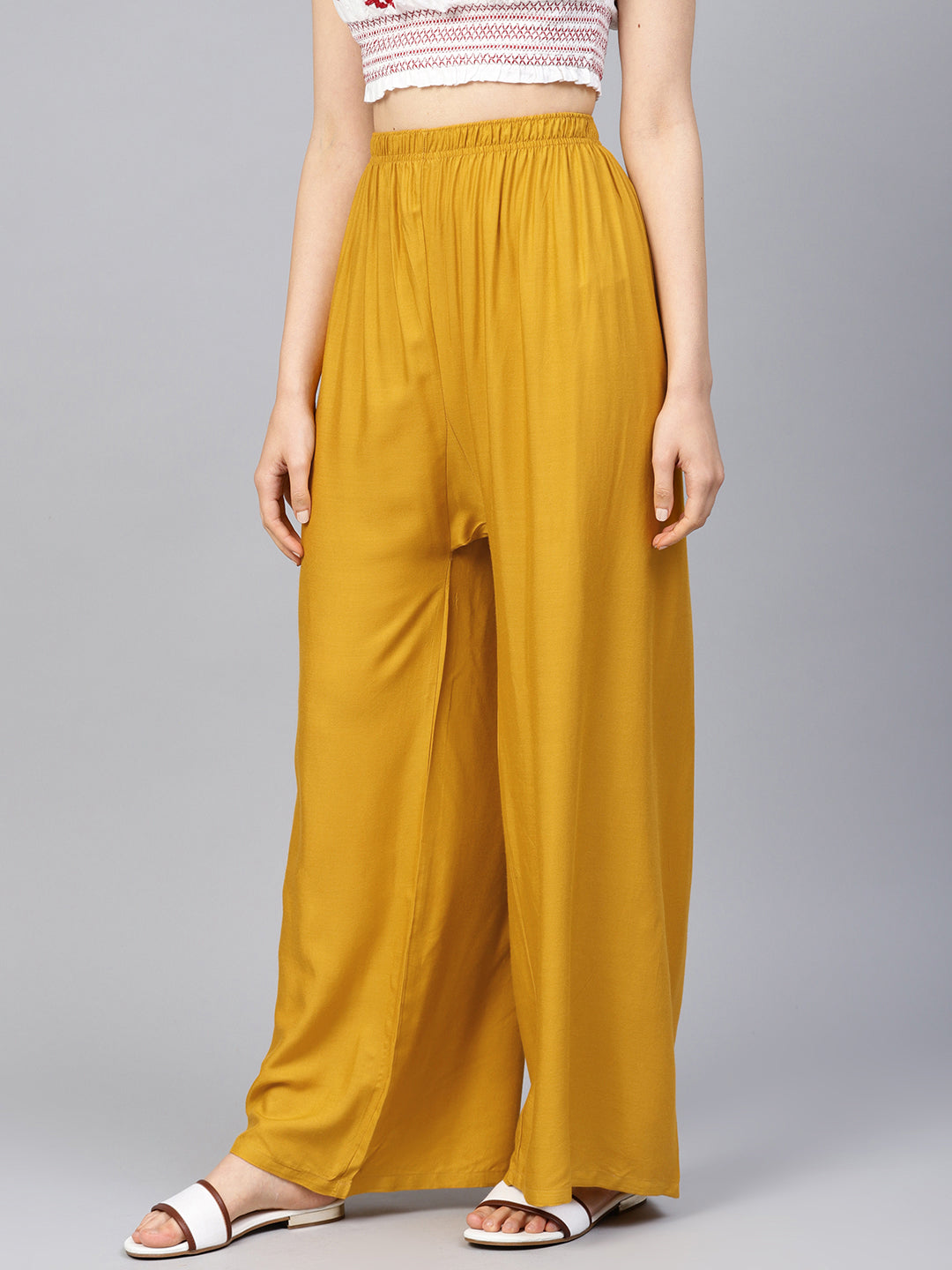 Women Mustard Straight Elasticated Palazzo ( JOPL 2121 Mustard )