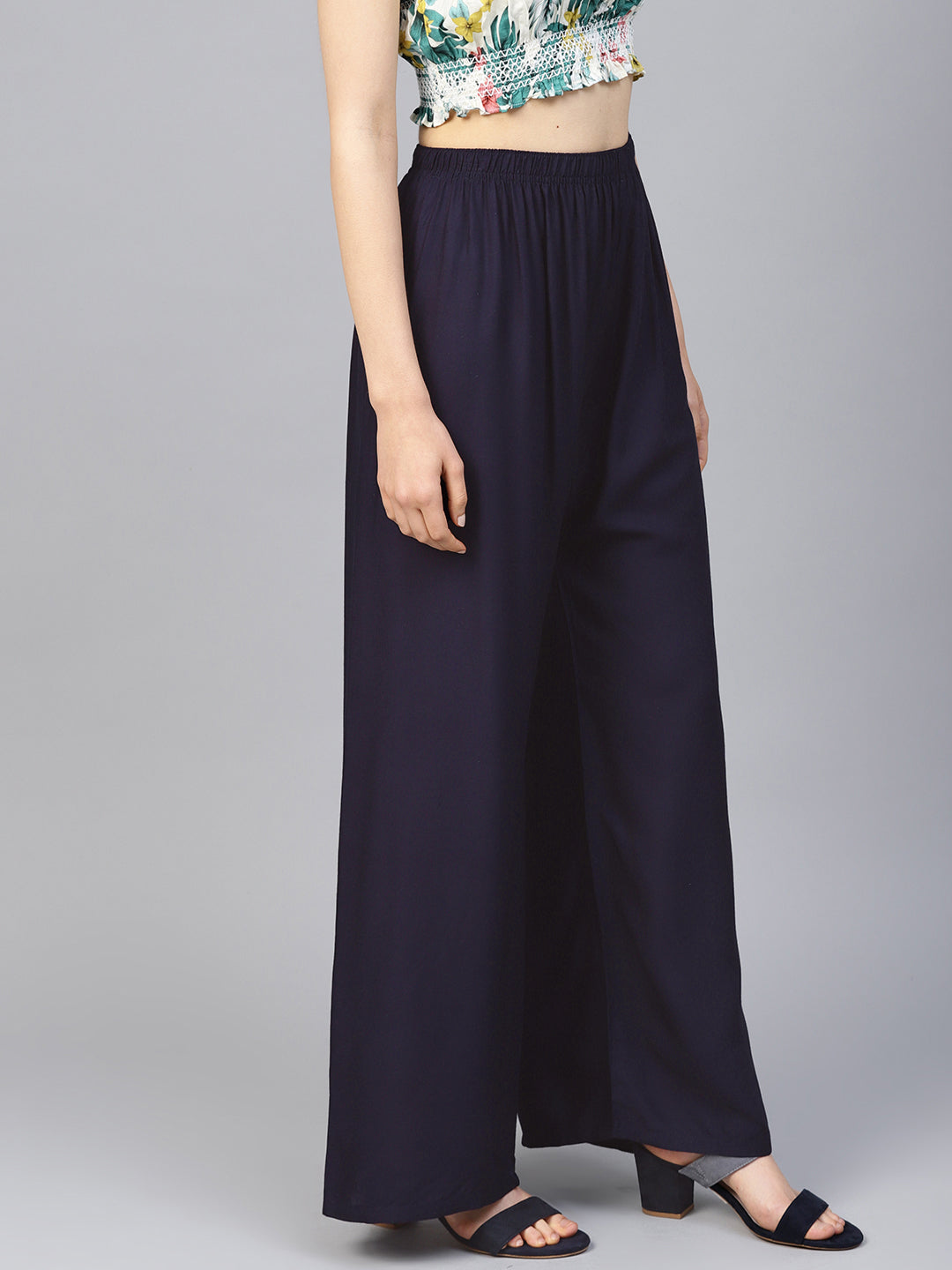 Women Navy Blue Straight Elasticated Palazzo ( JOPL 2121 Navy )