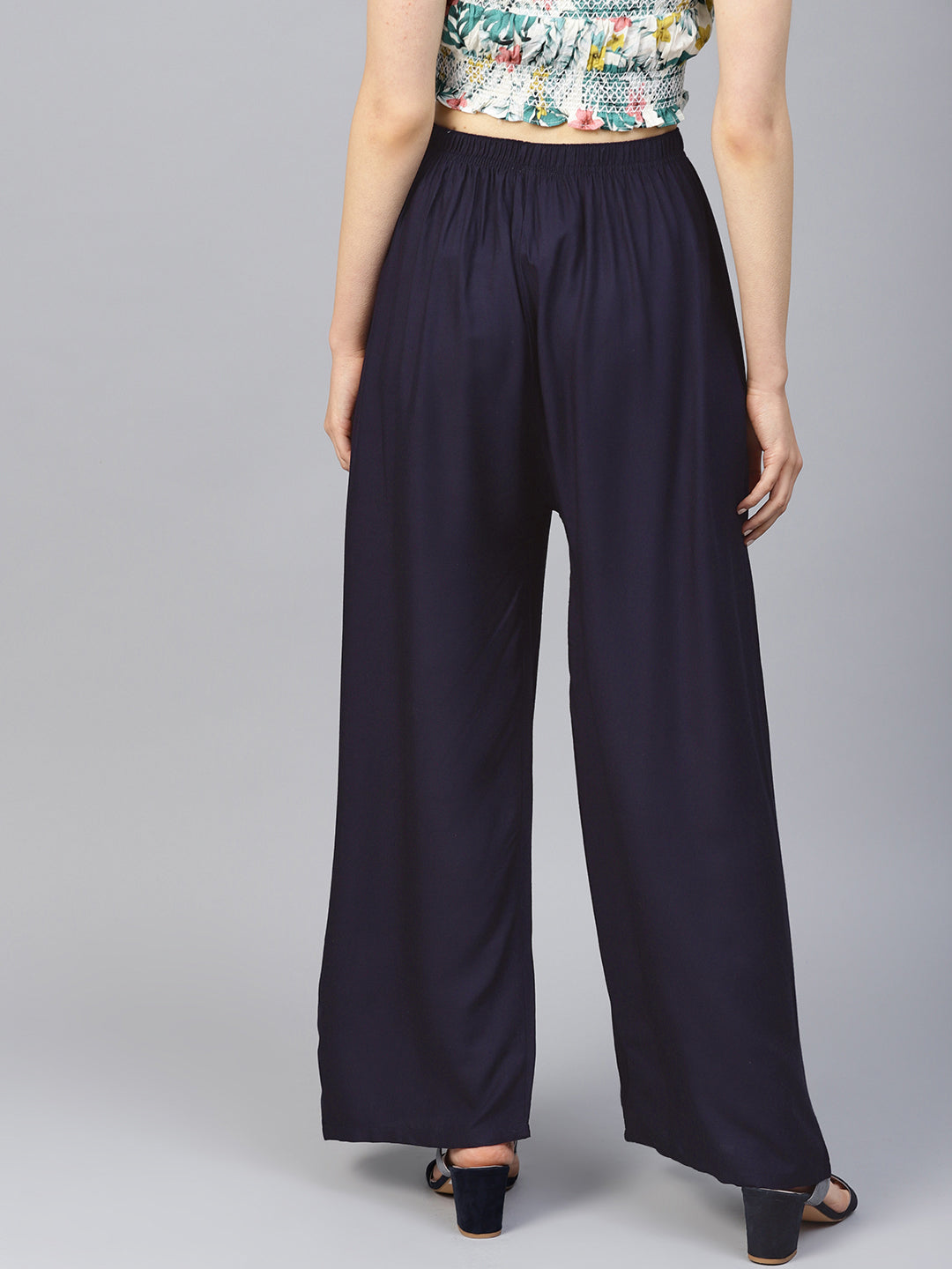 Women Navy Blue Straight Elasticated Palazzo ( JOPL 2121 Navy )