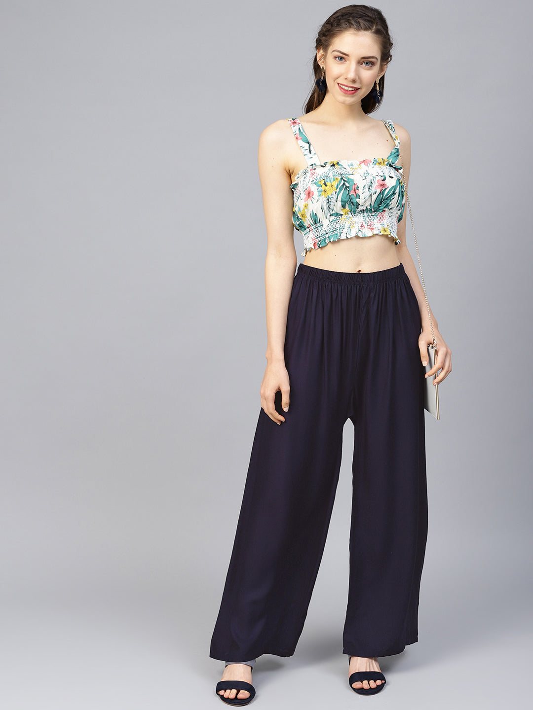 Women Navy Blue Straight Elasticated Palazzo ( JOPL 2121 Navy )