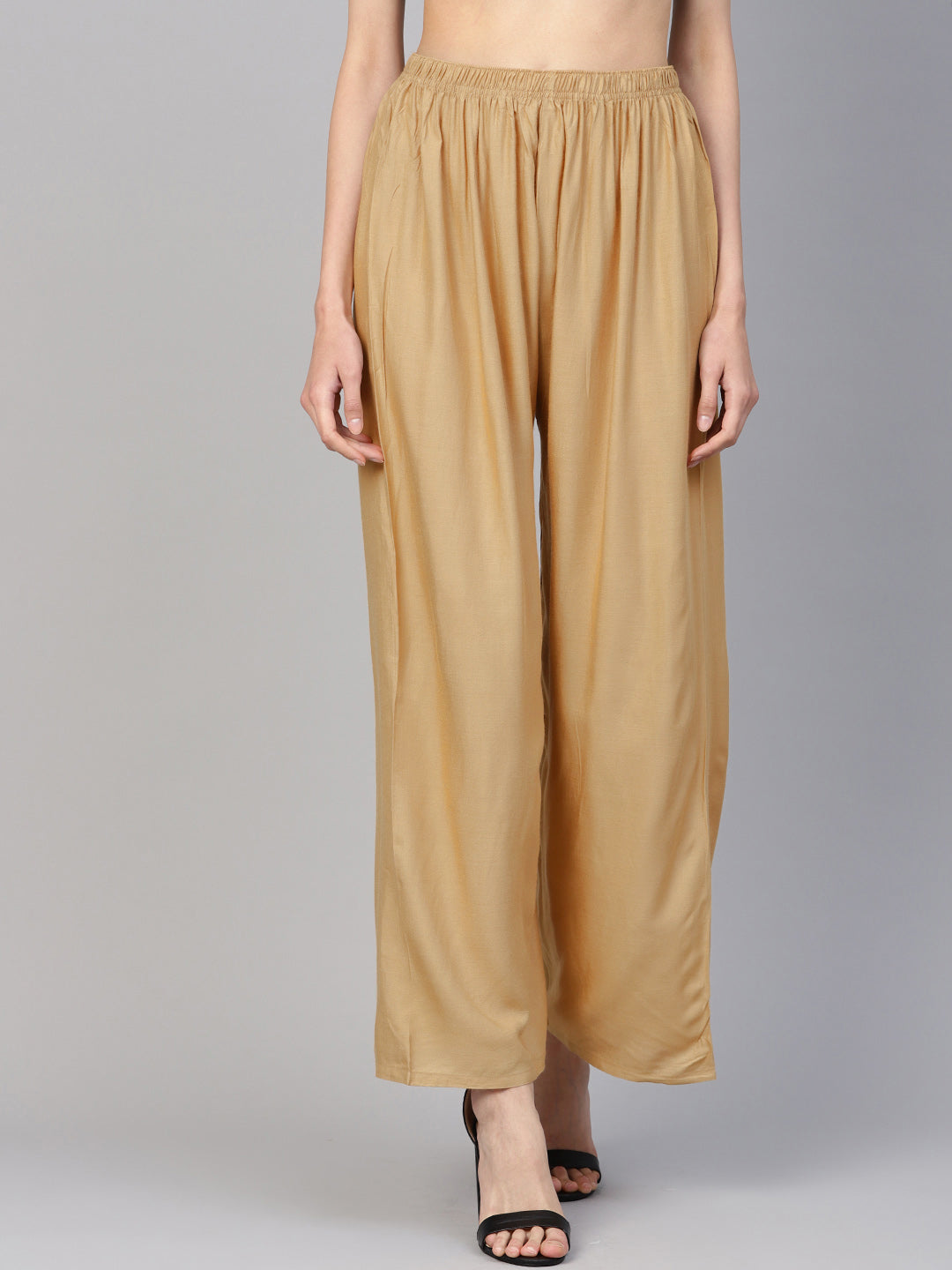 Women Beige Straight Elasticated Palazzo ( JOPL 2121 Beige )