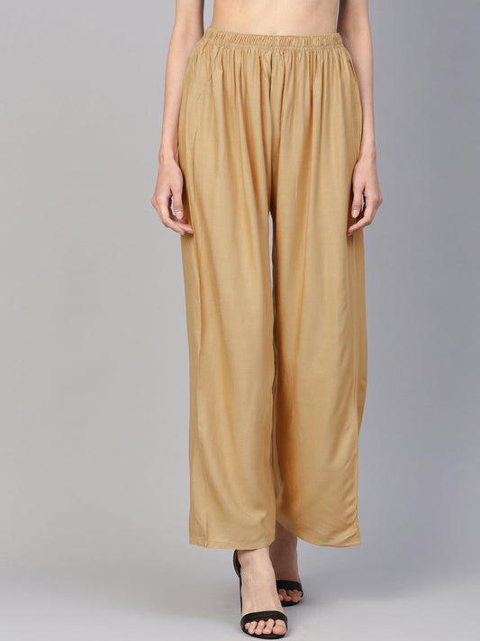 Women Beige Straight Elasticated Palazzo ( JOPL 2121 Beige )