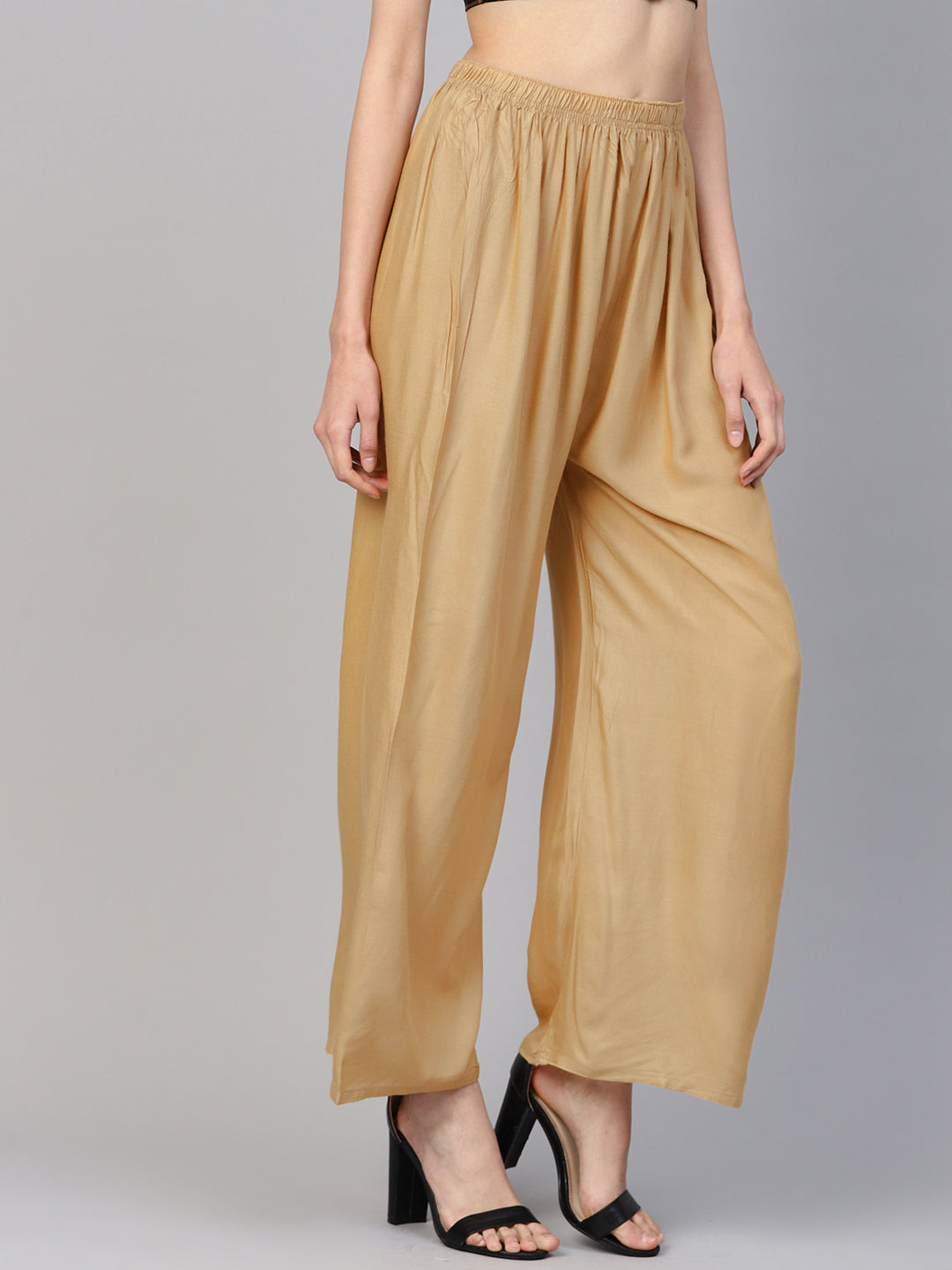 Women Beige Straight Elasticated Palazzo ( JOPL 2121 Beige )