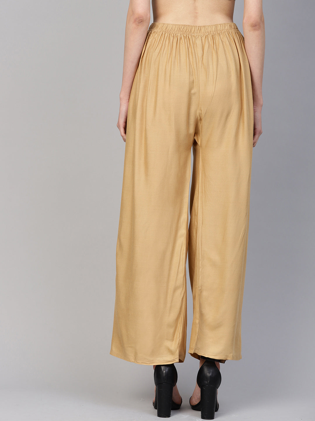 Women Beige Straight Elasticated Palazzo ( JOPL 2121 Beige )