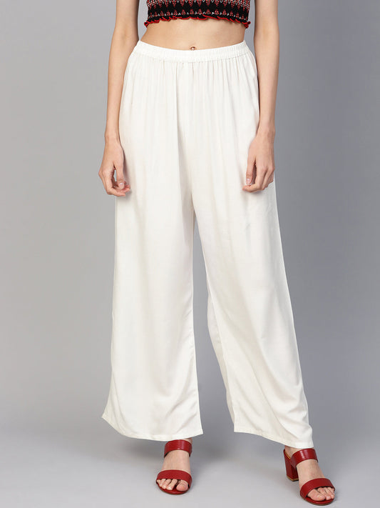Women off-White Straight Elasticated Palazzo ( JOPL 2121 Off-White )
