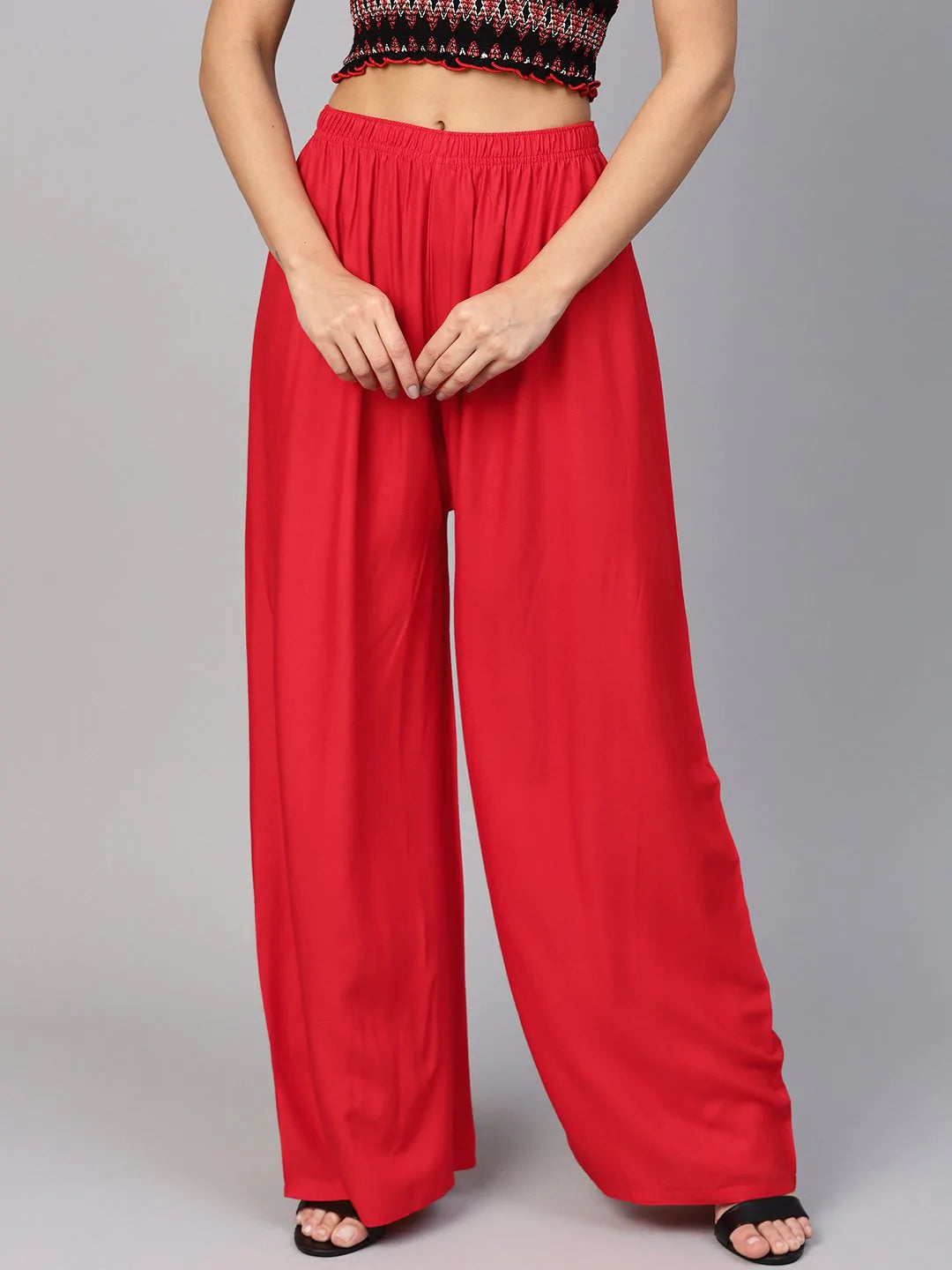 Jompers Women Red Solid Straight Palazzos ( JOPL 2121 Red)