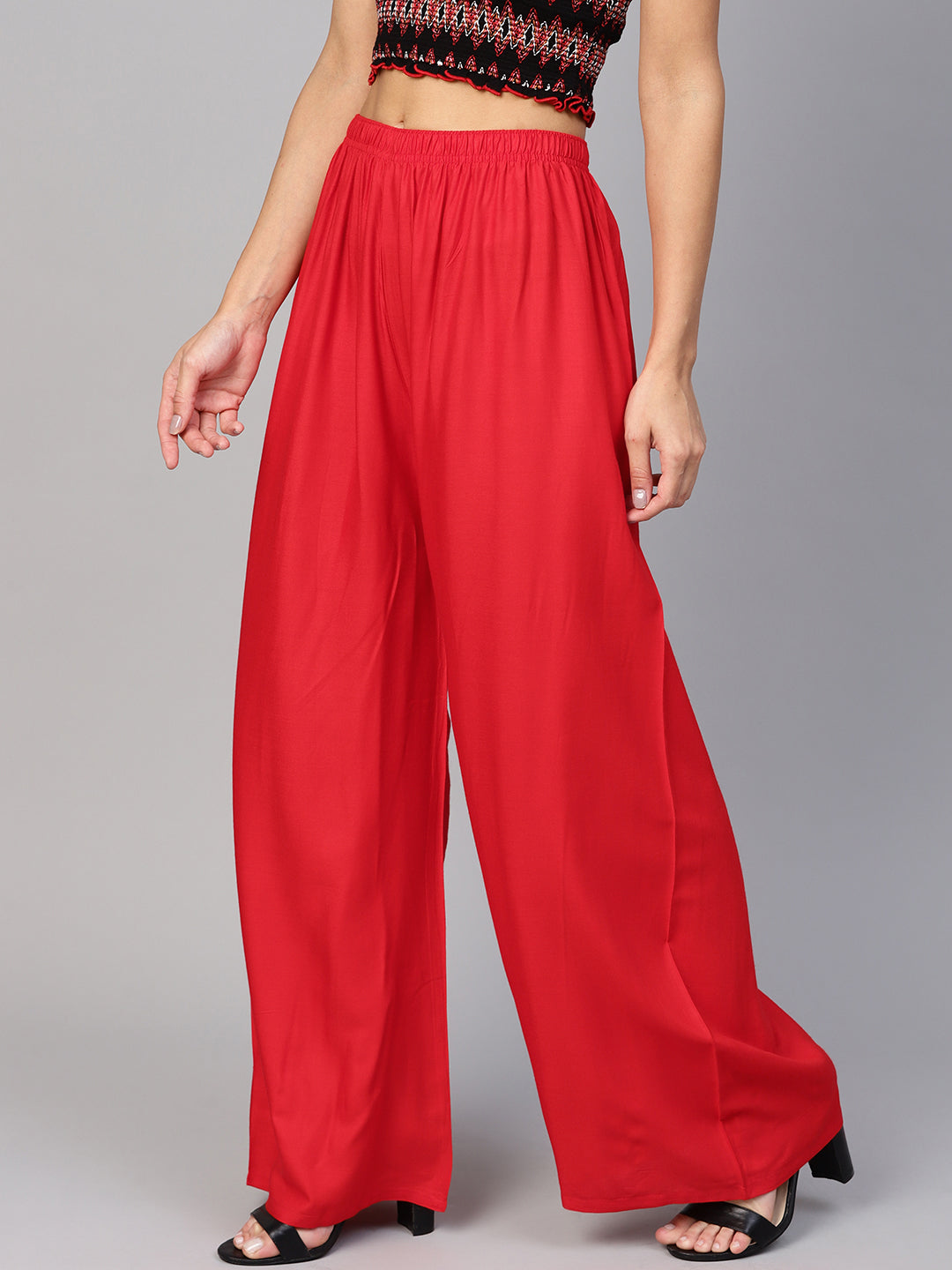 Women Red Straight Elasticated Palazzo ( JOPL 2121 Red )