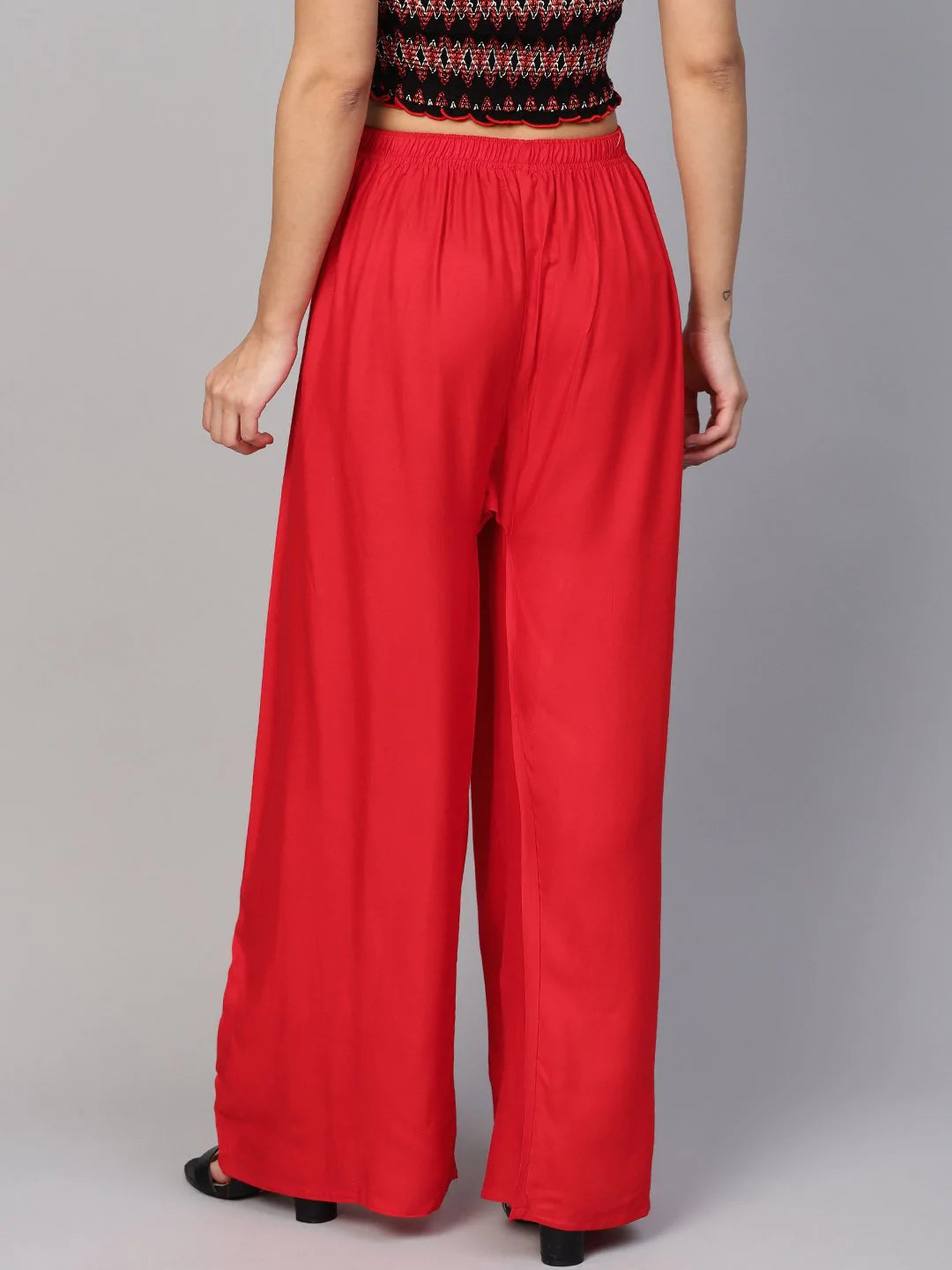 Jompers Women Red Solid Straight Palazzos ( JOPL 2121 Red)