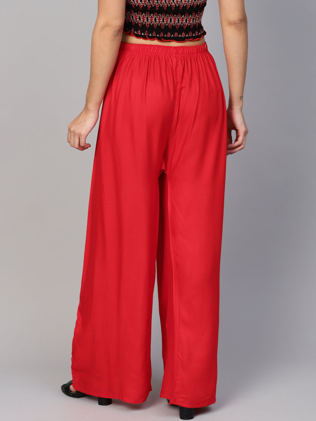 Women Red Straight Elasticated Palazzo ( JOPL 2121 Red )