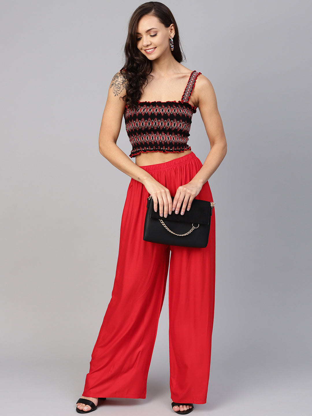 Women Red Straight Elasticated Palazzo ( JOPL 2121 Red )