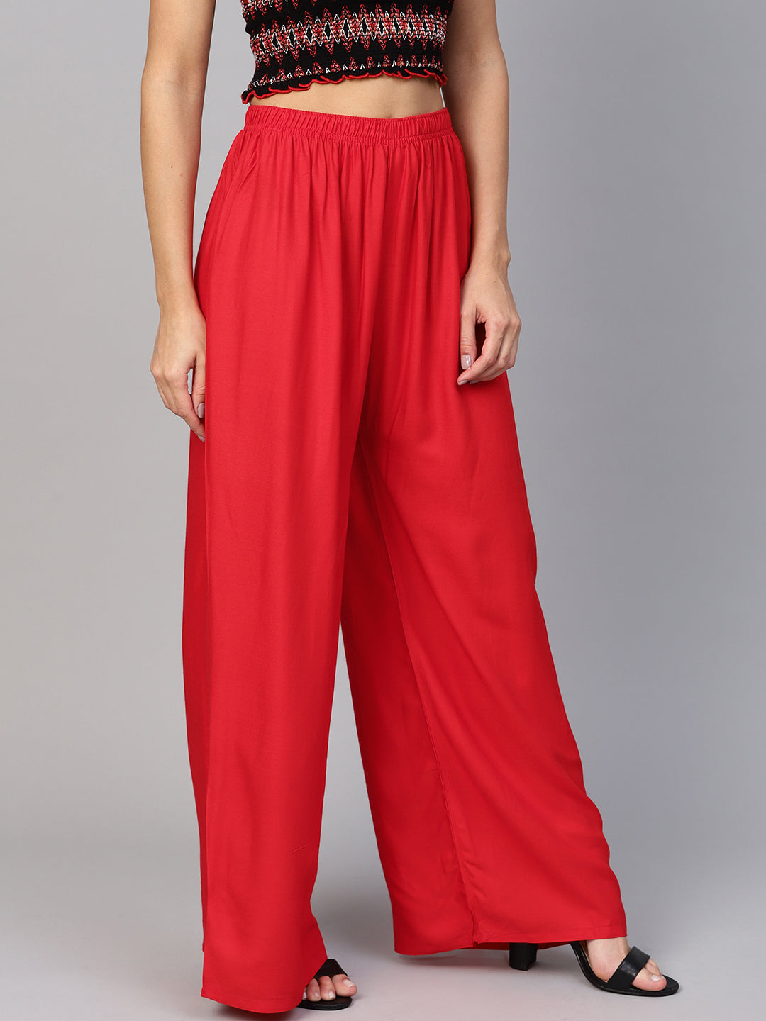 Women Red Straight Elasticated Palazzo ( JOPL 2121 Red )