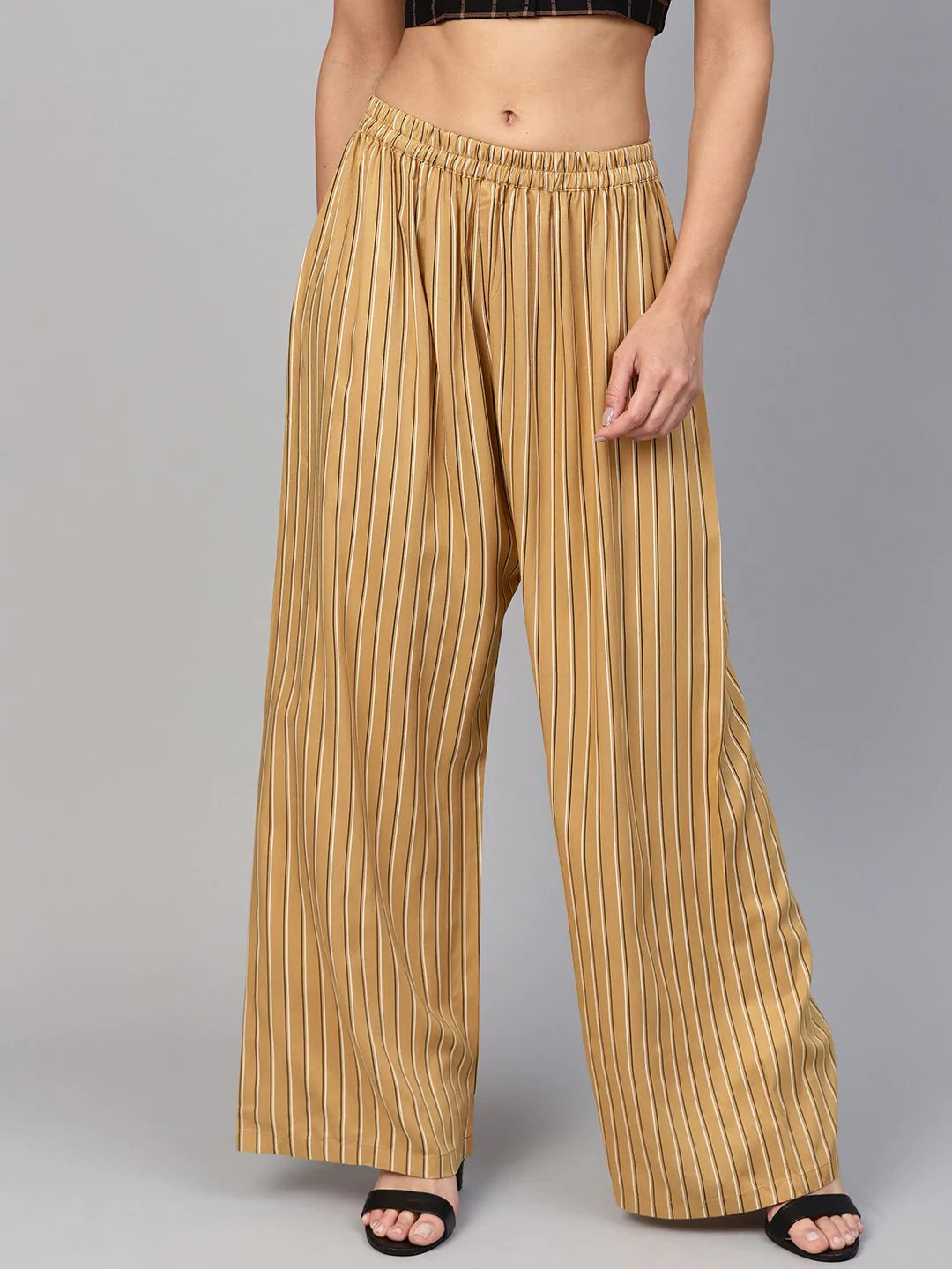 Jompers Women Beige & Black Striped Straight Palazzos ( JOPL 2122 Beige)