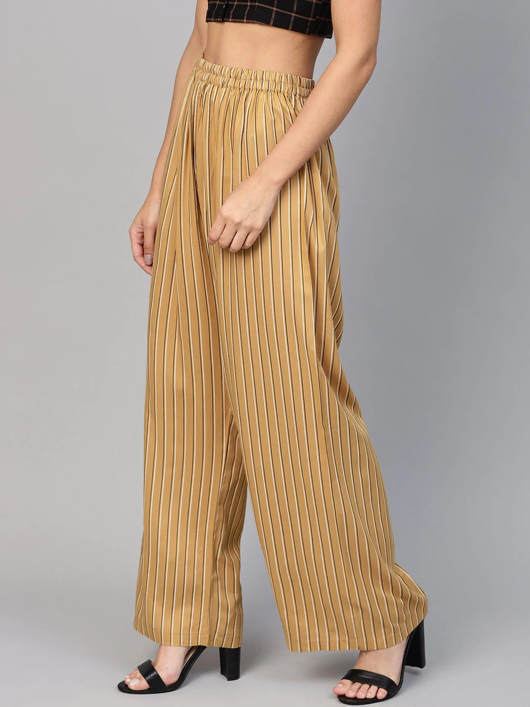 Jompers Women Beige & Black Striped Straight Palazzos ( JOPL 2122 Beige)