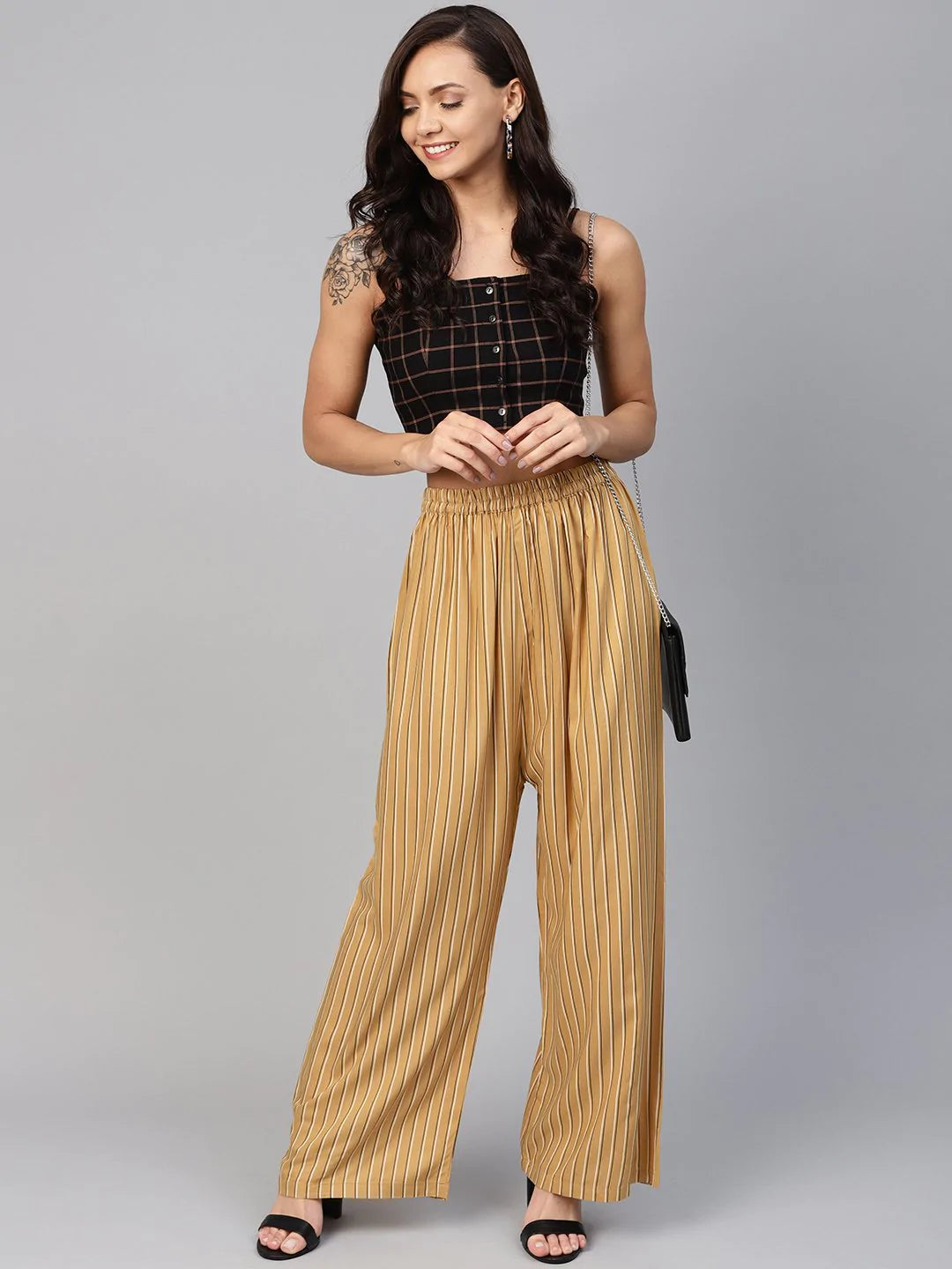 Jompers Women Beige & Black Striped Straight Palazzos ( JOPL 2122 Beige)