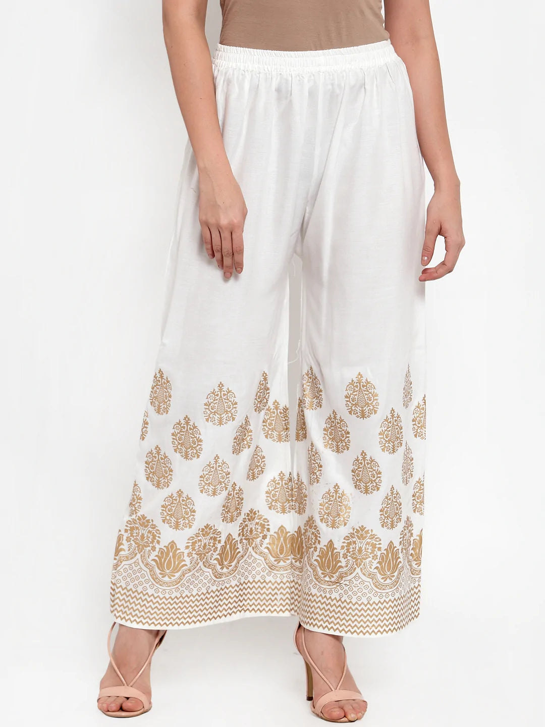 Women Mustard Yellow & Off-White Embroidered Kurta with Palazzos (JOKPL WG 1311 Mustard)