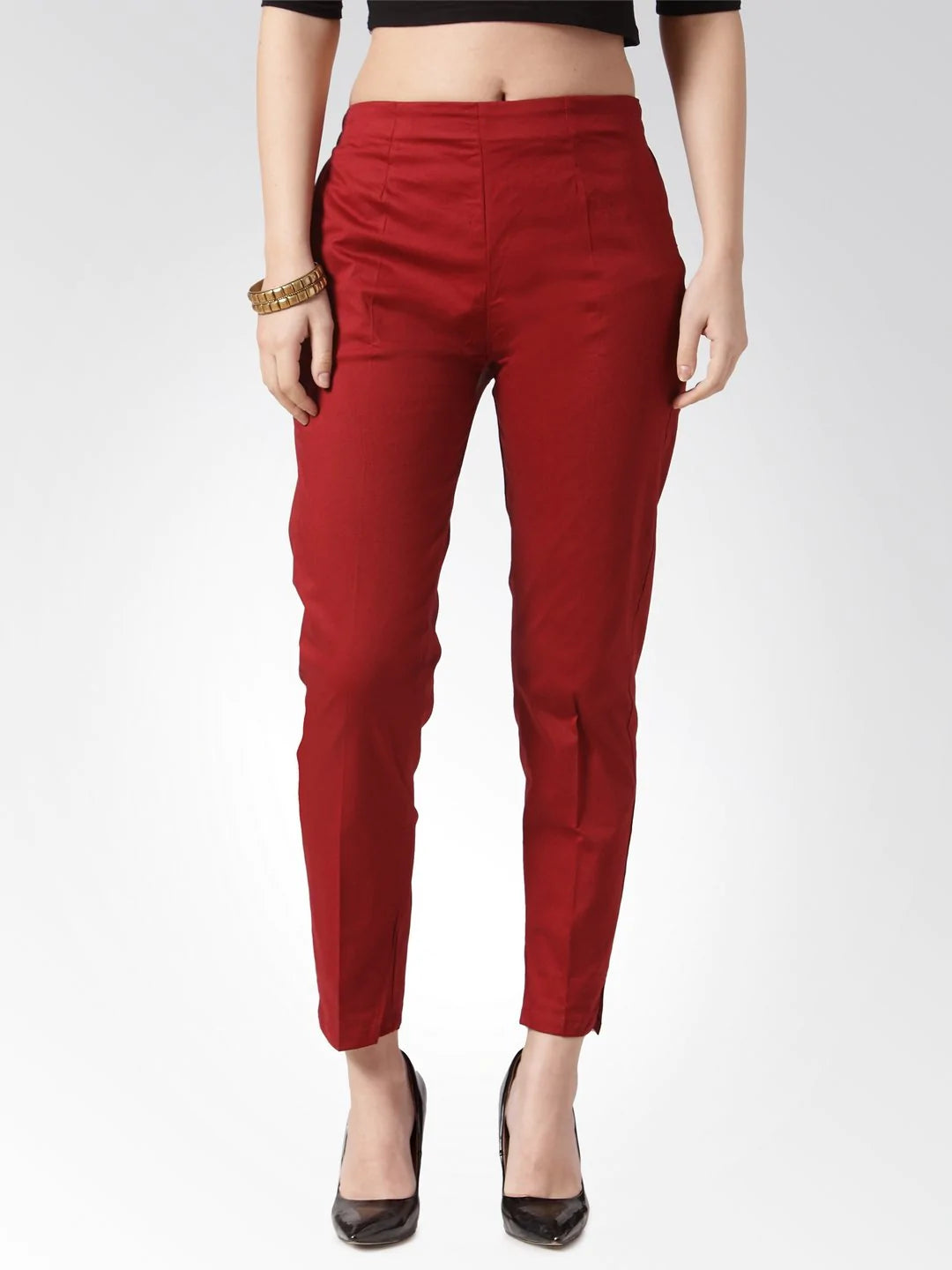 Jompers Women Maroon Smart Slim Fit Solid Regular Trousers ( JOP 2119 Maroon )