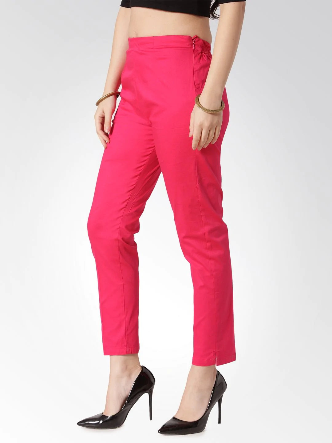 Jompers Women Pink Smart Slim Fit Solid Regular Trousers ( JOP 2119 Pink )
