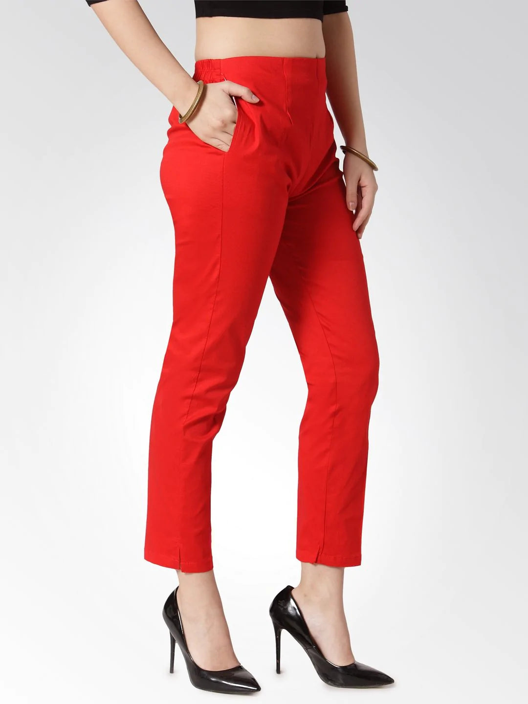 Jompers Women Red Smart Slim Fit Solid Regular Trousers ( JOP 2119 Red )