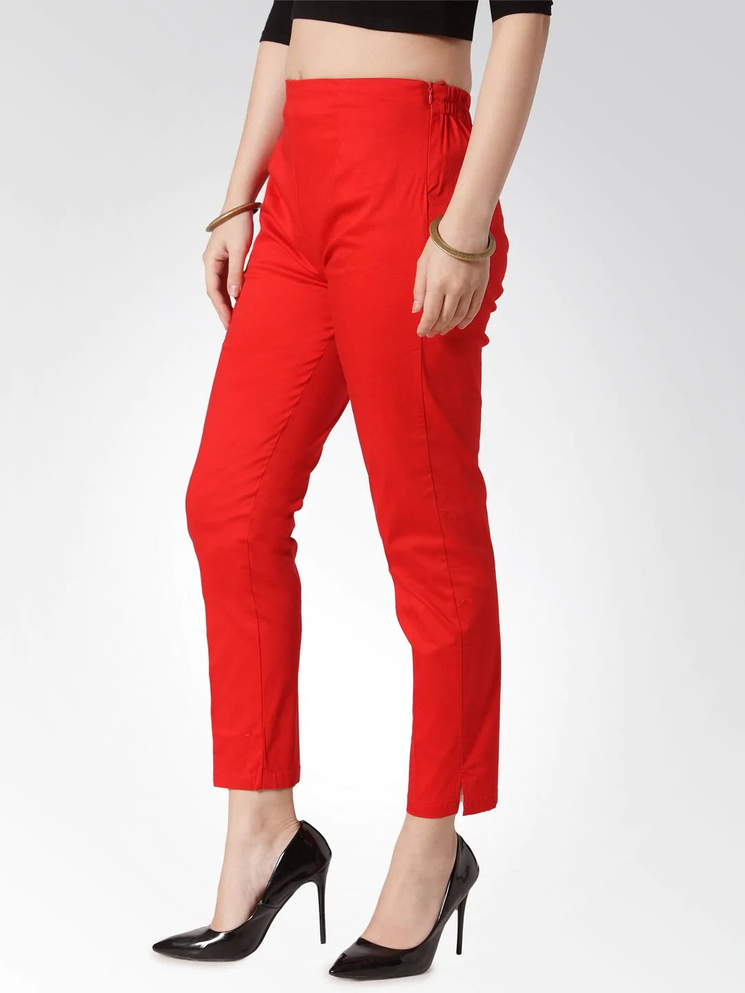 Jompers Women Red Smart Slim Fit Solid Regular Trousers ( JOP 2119 Red )