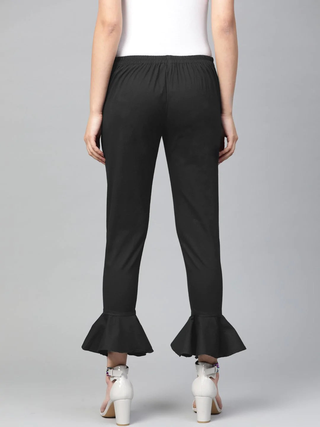 Jompers Women Black Smart Slim Fit Solid Bottom Flared Trousers ( JOP 2128 Black )