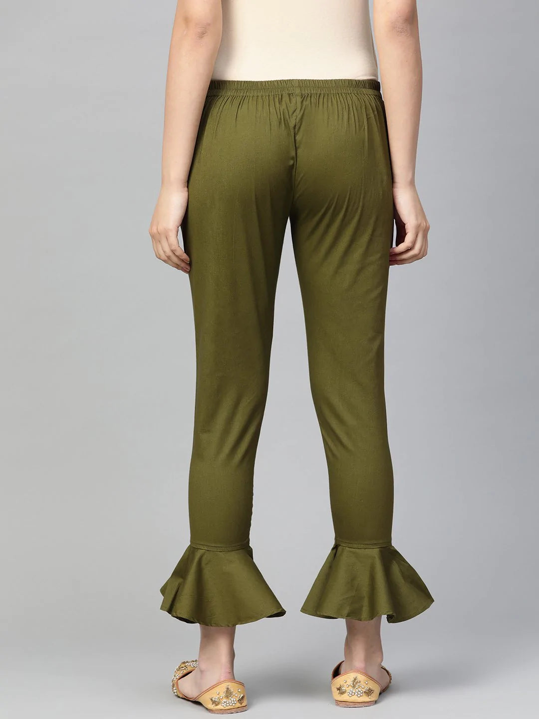Jompers Women Olive Green Smart Fit Solid Bottom Flared Trousers ( JOP 2128 Olive )