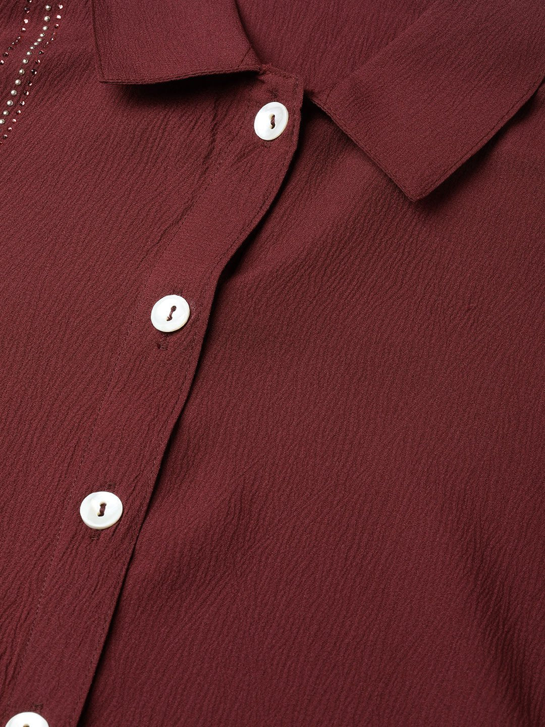 Jompers Women Maroon Regular Fit Crinkled Effect Casual Shirt ( JOT 7002 Maroon )