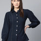 Jompers Women Navy Blue Regular Fit Crinkled Effect Casual Shirt ( JOT 7002 Navy )