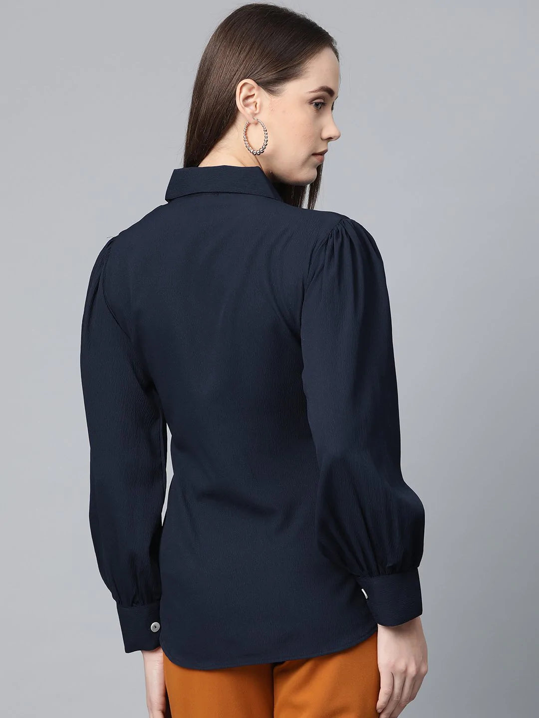 Jompers Women Navy Blue Regular Fit Crinkled Effect Casual Shirt ( JOT 7002 Navy )
