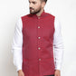 Jompers Men Maroon Woven Design Nehru Jacket ( JOWC 4001 Maroon)