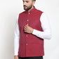 Jompers Men Maroon Woven Design Nehru Jacket ( JOWC 4001 Maroon)