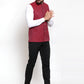 Jompers Men Maroon Woven Design Nehru Jacket ( JOWC 4001 Maroon)