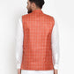 Jompers Men Peach Checked Nehru Jacket ( JOWC 4003 Peach)