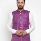 Jompers Men Purple Checked Nehru Jacket ( JOWC 4003 Purple)