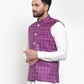 Jompers Men Purple Checked Nehru Jacket ( JOWC 4003 Purple)