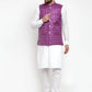 Jompers Men Purple Checked Nehru Jacket ( JOWC 4003 Purple)