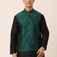 Men's Green Woven Design Nehru Jacket.( JOWC 4004 Green )
