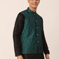 Men's Green Woven Design Nehru Jacket.( JOWC 4004 Green )