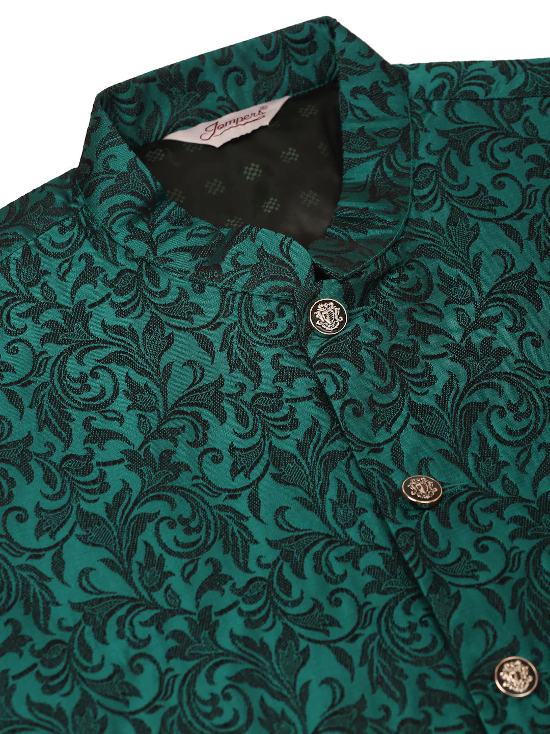 Men's Green Woven Design Nehru Jacket.( JOWC 4004 Green )