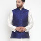 Jompers Men Blue-Coloured & Black Woven Design Nehru Jacket ( JOWC 4004 Royal-Blue)