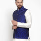 Jompers Men Blue-Coloured & Black Woven Design Nehru Jacket ( JOWC 4004 Royal-Blue)