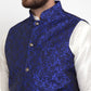 Jompers Men Blue-Coloured & Black Woven Design Nehru Jacket ( JOWC 4004 Royal-Blue)