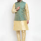 Jompers Men Green-Coloured & Golden Woven Design Nehru Jacket ( JOWC 4005 Green)