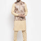 Jompers Men Beige Printed Satin Nehru Jacket ( JOWC 4007 Beige)