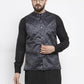 Jompers Men Charcoal Grey Printed Satin Nehru Jacket ( JOWC 4007 Charcoal)
